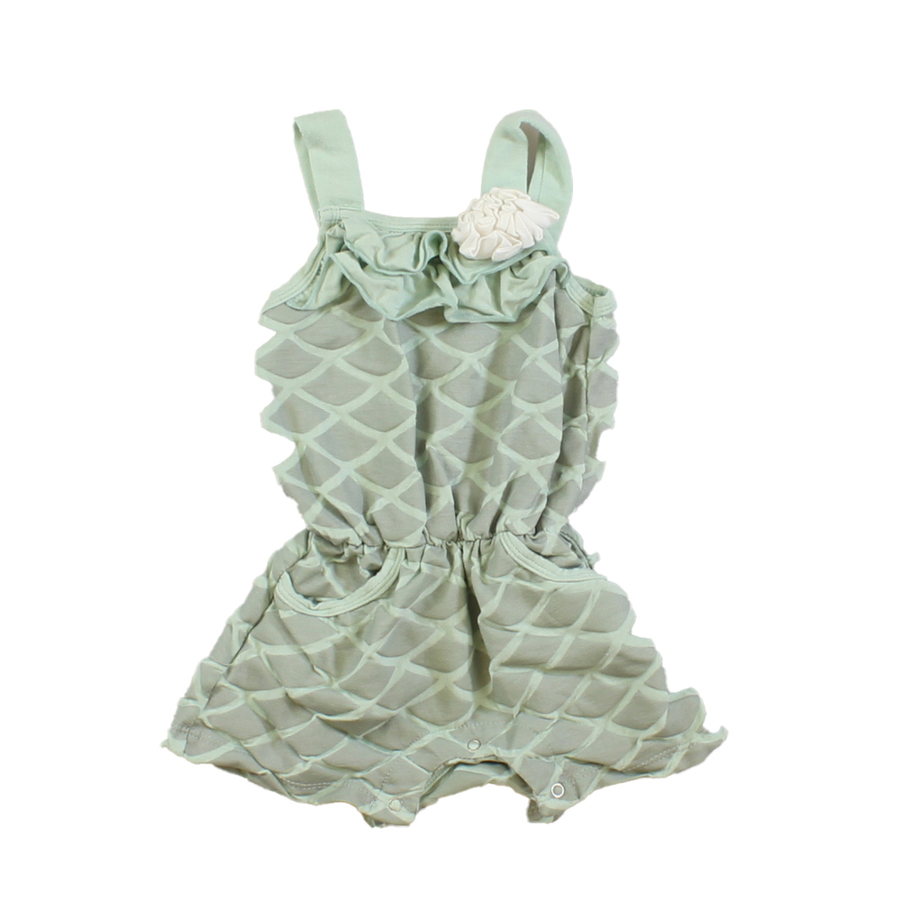Kickee Pants Girls Green | White Romper size: 12-18 Months